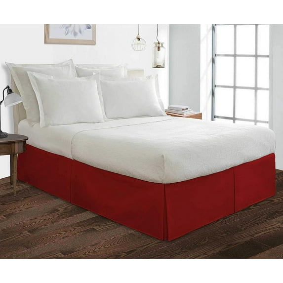 Box Pleated King-XL Bed Skirt - 15" Inch Tailored Drop - Easy Fit for King-XL Size (78" x 84") Beds - 100% Egyptian Cotton Soft Sheen & 400TC Bed Frame Cover with Corner Pleats - Burgundy Solid.
