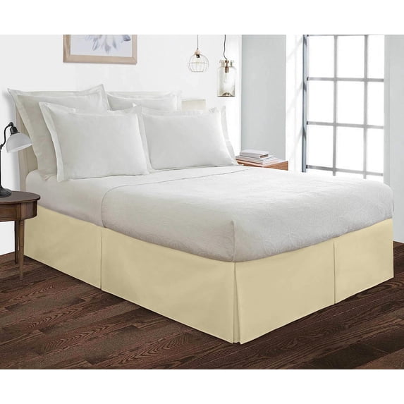 Box Pleated Queen Bed Skirt - 15" Inch Tailored Drop - Easy Fit for Queen Size (60" x 80") Beds - 100% Egyptian Cotton Soft Sheen & 400TC Bed Frame Cover with Corner Pleats - Ivory Solid.