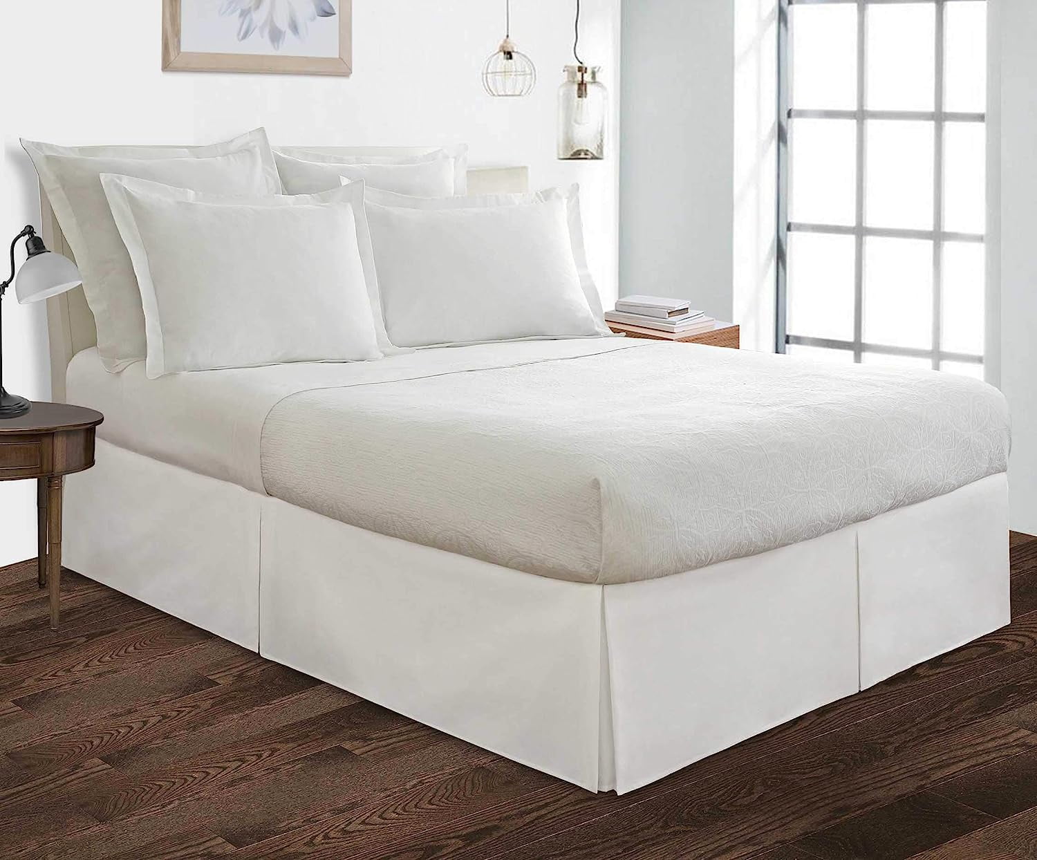 Box Pleated Queen Bed Skirt - 18" Inch Tailored Drop - Easy Fit for Queen Size (60" x 80") Beds - 100% Egyptian Cotton Soft Sheen & 400TC Bed Frame Cover with Corner Pleats - White Solid.