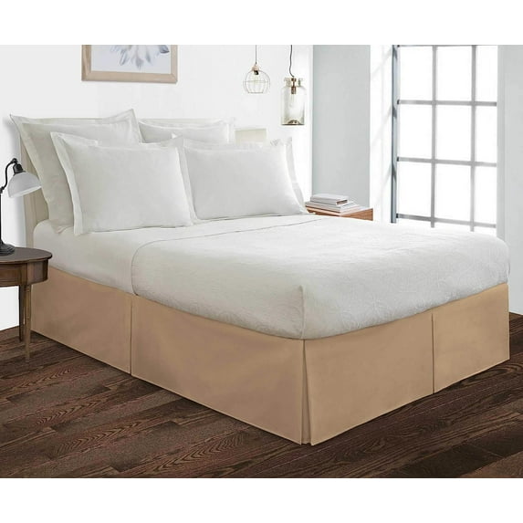 Box Pleated RV King Bed Skirt - 15" Inch Tailored Drop - Easy Fit for RV King Size (72" x 80") Beds - 100% Egyptian Cotton Soft Sheen & 400TC Bed Frame Cover with Corner Pleats - Taupe Solid.
