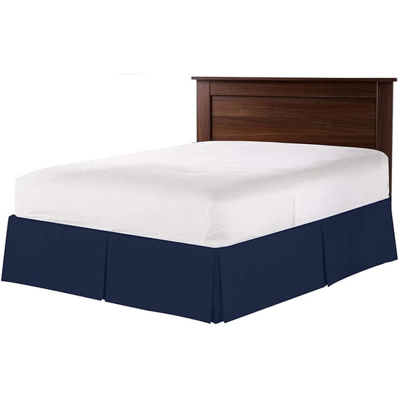 Box Pleated Split Corner Bed Skirt 15" Inch Drop,800 Thread Count 100% Egyptian Cotton Wrinkle and Fade Resistant Bed Skirt - Full Size (54" x 75") Inch Navy Blue Solid