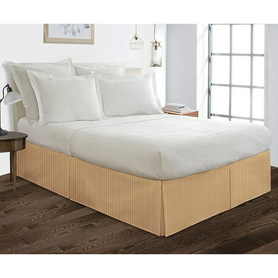 Box Pleated Split Corner Bed Skirt 18" Inch Drop,800 Thread Count 100% Egyptian Cotton Wrinkle and Fade Resistant Bed Skirt - Full Size (54" x 75") Inch Taupe Stripe