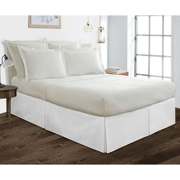 Box Pleated Split Corner Bed Skirt 21" Inch Drop,800 Thread Count 100% Egyptian Cotton Wrinkle and Fade Resistant Bed Skirt - King Size (78" x 80") Inch White Stripe