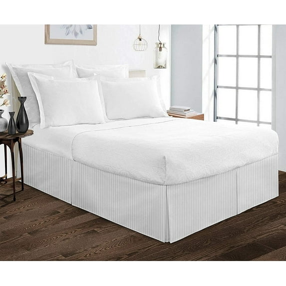 Box Pleated Split Corner Bed Skirt 21" Inch Drop,800 Thread Count 100% Egyptian Cotton Wrinkle and Fade Resistant Bed Skirt - Queen Size (60" x 80") Silver Stripe