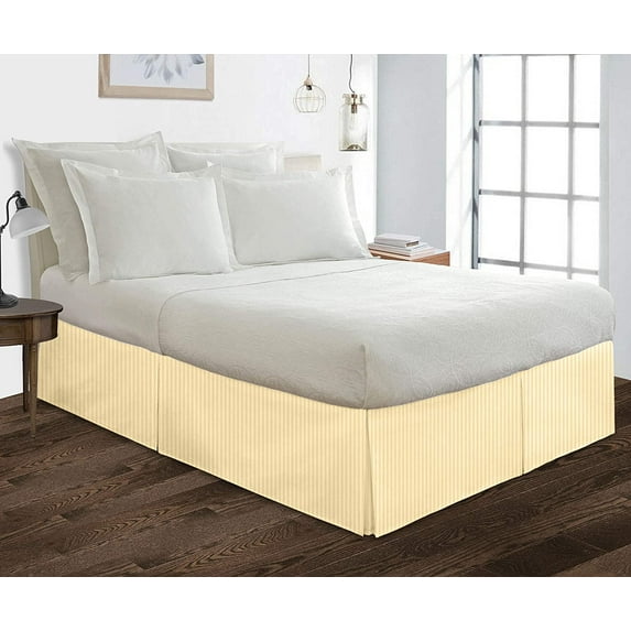 Box Pleated Split Corner Bed Skirt 21" Inch Drop,800 Thread Count 100% Egyptian Cotton Wrinkle and Fade Resistant Bed Skirt - Twin Size (39" x 75") Inch Ivory Stripe