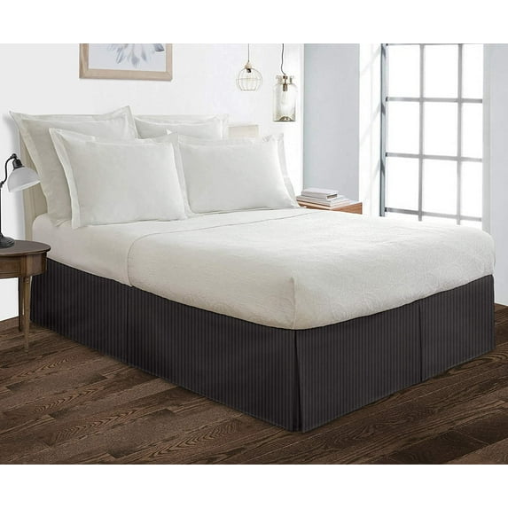 Box Pleated Split Corner Bed Skirt 21" Inch Drop,800 Thread Count 100% Egyptian Cotton Wrinkle and Fade Resistant Bed Skirt - Twin Size (39" x 75") Inch Dark Grey Stripe