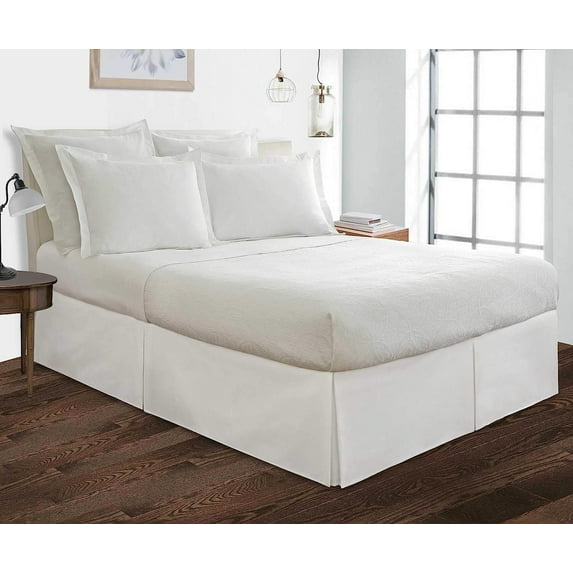 Box Pleated Twin Bed Skirt - 22" Inch Tailored Drop - Easy Fit for Twin Size (39" x 75") Beds - 100% Egyptian Cotton Soft Sheen & 400TC Bed Frame Cover with Corner Pleats - White Solid.