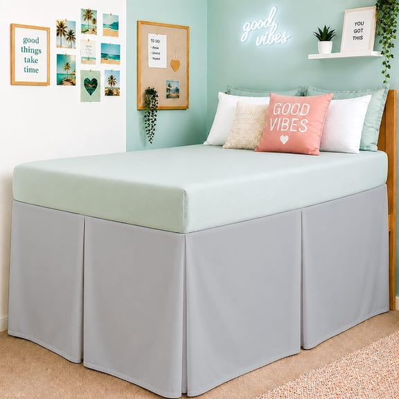 Box Pleated Twin XL Bed Skirt with 25 Inch Drop Light Grey