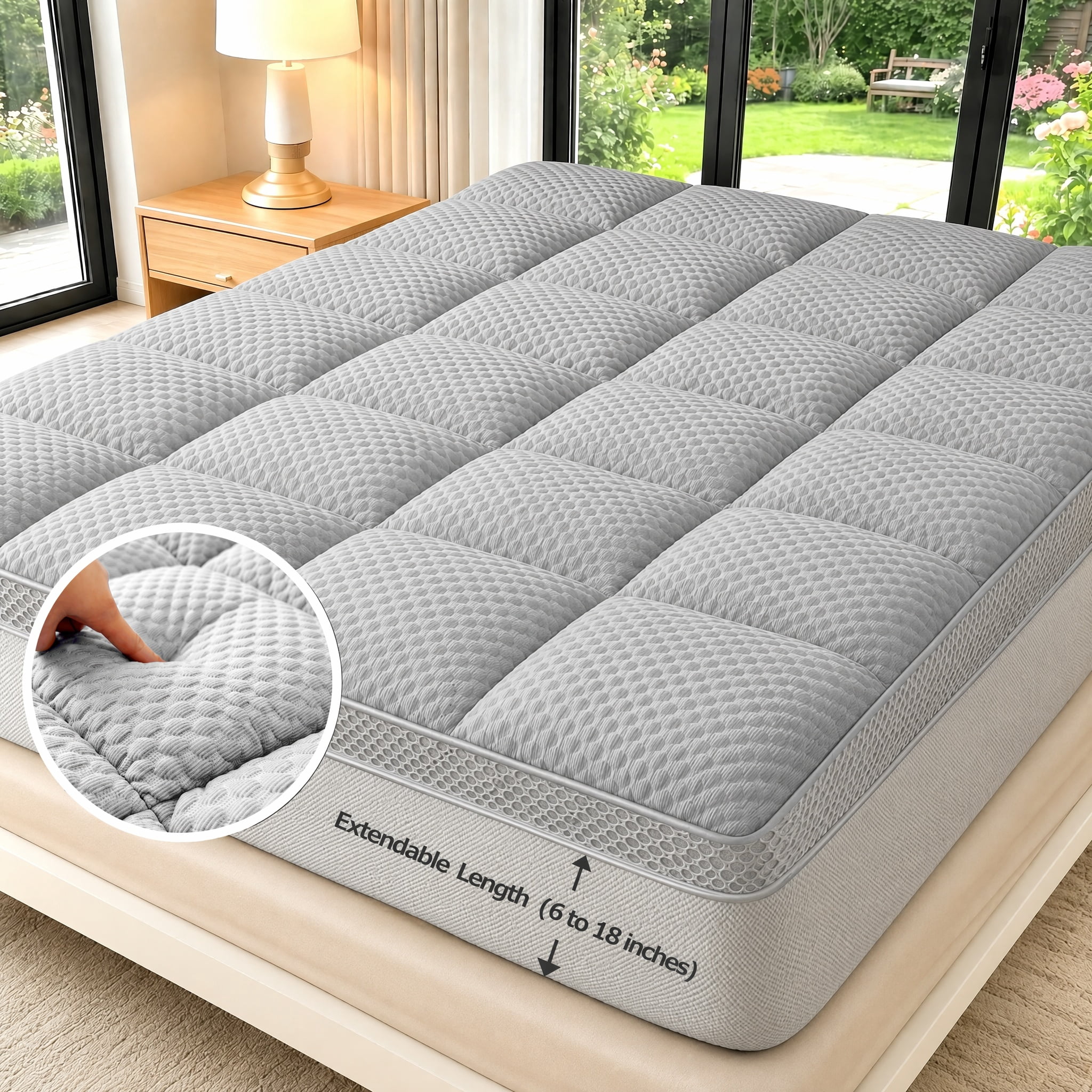Prisma Soft Machine Box-Quilted Mattress Topper, Deep Pocket Stretch Fit Mattress Pad, Soft ...