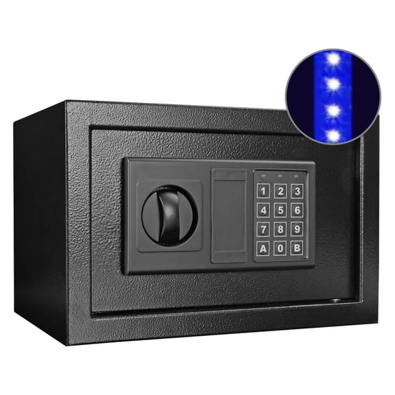 Box with Sensor, 0.45 Cubic Feet Steel Security Vault with Key and Digital Keypad, Wall or Cabinet Anchoring for Home, Jewelry, Documents, Cash Storage, Black