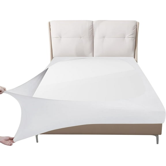 Box Spring Cover Queen Size, 4 Way Stretch Smooth and Elastic Wrap Around Band 4 Sides Bed Skirt, White