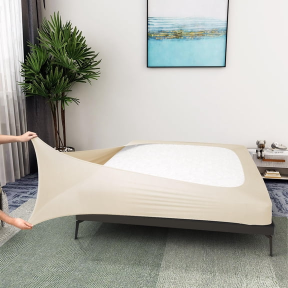 Box Spring Cover Queen Size - Jersey Knit & Stretchy Wrap Around 4 Sides Bed Skirt For Hotel Home Queen/queen Xl Beige