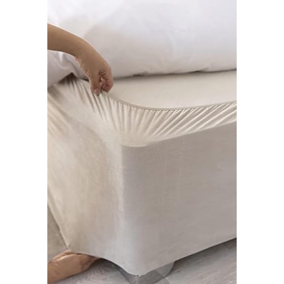 Box Spring Cover - Transform Your Bed with This Fully Elasticated Faux Suede & Stretch Wrap-Around 4 Sides Bed Skirt (Linen, King/Cal King/Olympic Queen)$$