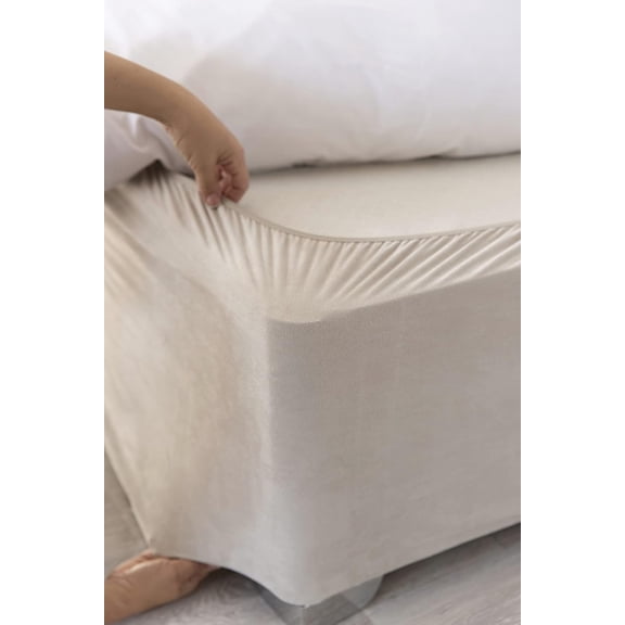 Box Spring Cover - Transform Your Bed with This Fully Elasticated Faux Suede & Stretch Wrap-Around 4 Sides Bed Skirt (Linen, Twin/Twin XL)