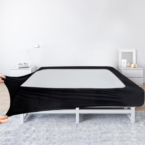 Box Spring Cover Twin Size - Black Jersey Knit & Stretchy Wrap Around 4 Sides of The Box Spring, Alternative for Bed Skirt, Ultra Soft, Wrinkle & Fading Resistant