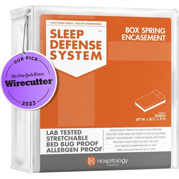 Box Spring Encasement - Zippered Bed Bug Dust Mite Proof Hypoallergenic - Sleep Defense System - Queen 60" W x 80" L