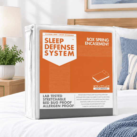 Box Spring Encasement - Zippered Bed Dust Mite Proof Sleep Defense System -38" W X 75" L Low Profile 6"