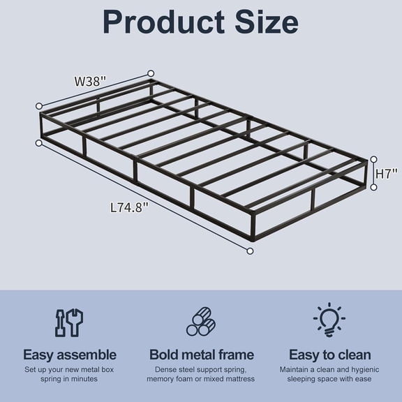 Box Spring, Metal Frame Mattress Foundation with Fabric Cover, Easy Assembly, Noise-Free (7 Inch, Twin)