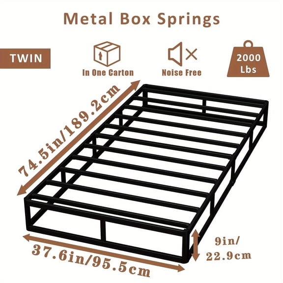 Box Springs - Low-Height Mattress Support, Silent Heavy-Duty Metal Bed Frame with Neat Fabric Cover, Easy Assembly, Available in 5-Inch, 7-Inch, And 9-Inch Heights