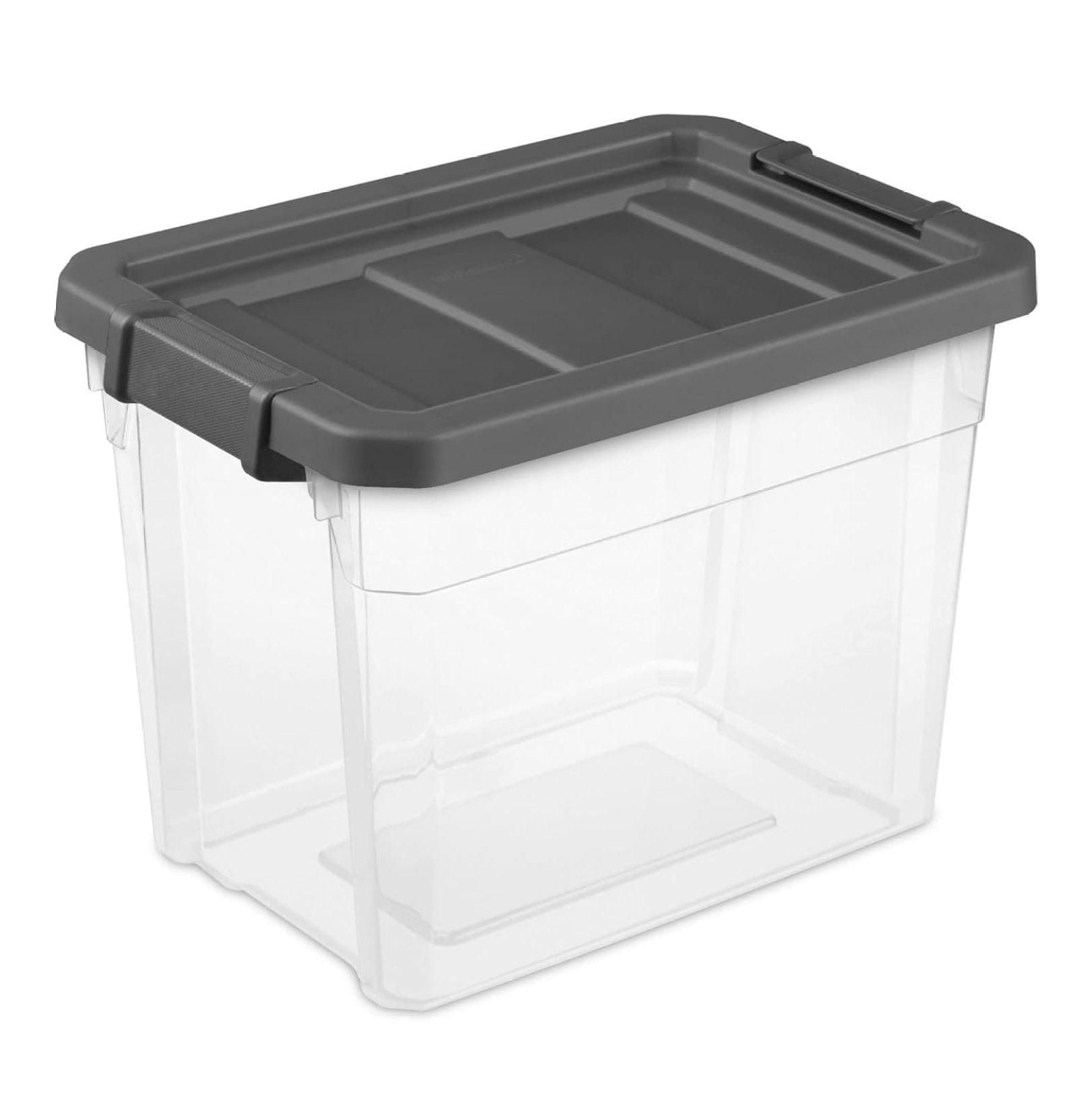 30-Quart Clear Plastic Stackable Storage Box with Black Lid