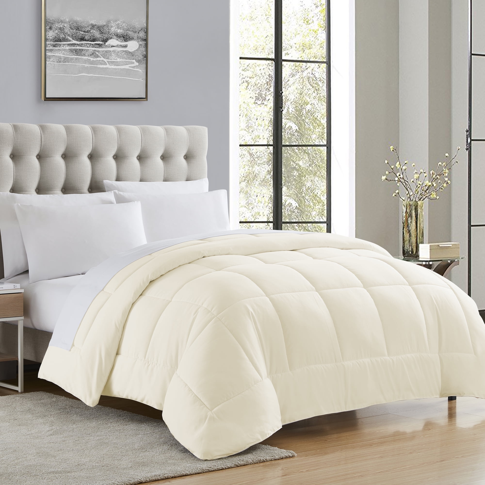 Ivory Twin Reversible Microfiber Down Alternative Comforter