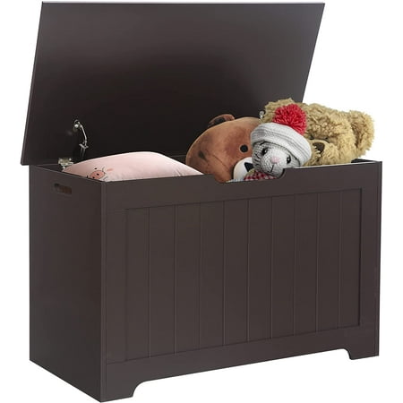 Box Storage Chest, Wooden Trunk Bench w/Flip-top Lid & Safety Hinge, Bedroom Storage w/ 100L Storage Area (Brown)