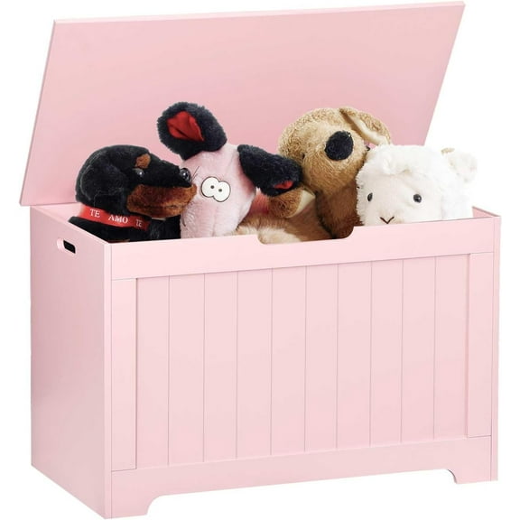 Box Storage Chest, Wooden Trunk Bench w/Flip-top Lid & Safety Hinge, Bedroom Storage w/ 100L Storage Area (Pink)