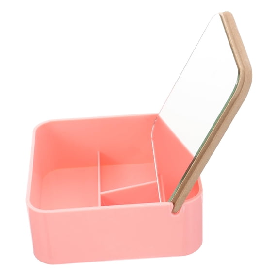 Box Vanity Mirror Cosmetics Storage Organizer Jewlery Case Cosmetic Holder Makeup Holder Mirror Small Jewelry Storage Vanity Cosmetic Case Bamboo Nail Polish Partition Frame