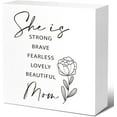 Box Wooden Sign Mom Wood Block Sign，She is Strong Brave Fearless