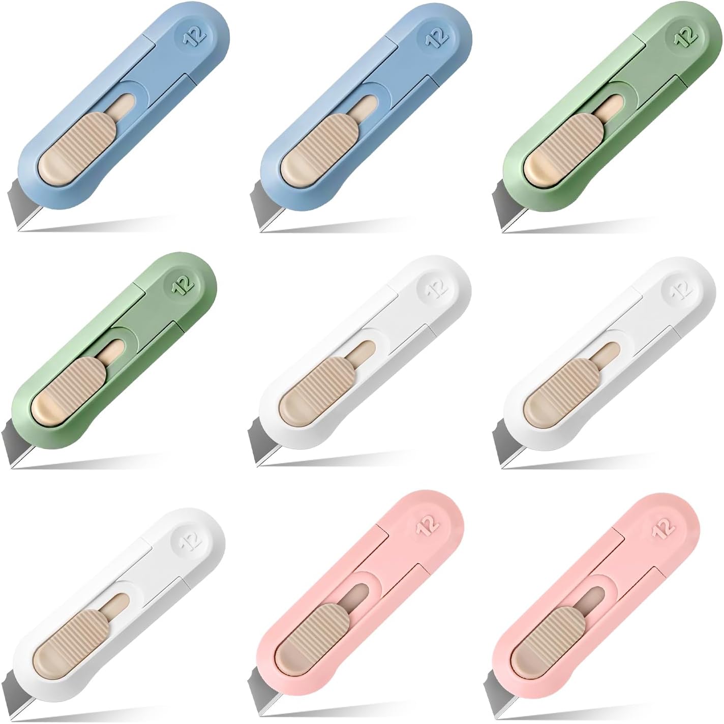 Box cutter, box opener cutter Easy Slide Retractable Cute Box Cutter for Office, Home, Crafts, Hobby Use (9 pcs Box Cutter Retractable)