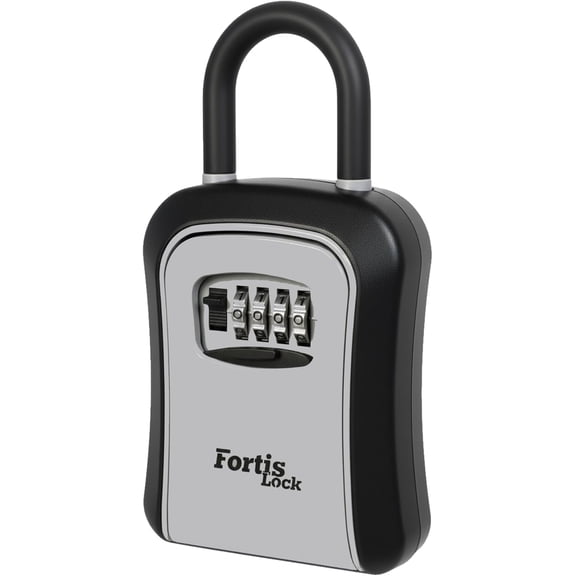 Box for Keys with Code, Portable Shackle Key Safe, 4-Digit Combination Lock, Weather-Resistant Key Lock Box for Outside Doors & Gates, Gray