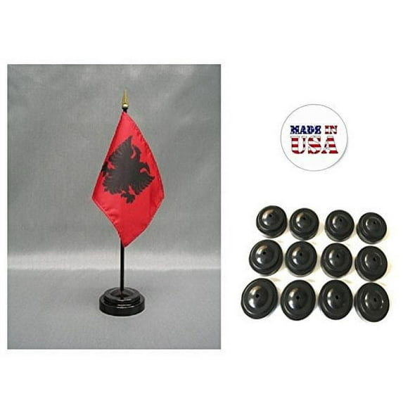 Box of 12 Albania 4"x6" Miniature Desk & Table Flags Includes 12 Flag Stands & 12 American Made Small Mini Albanian Corp Flags
