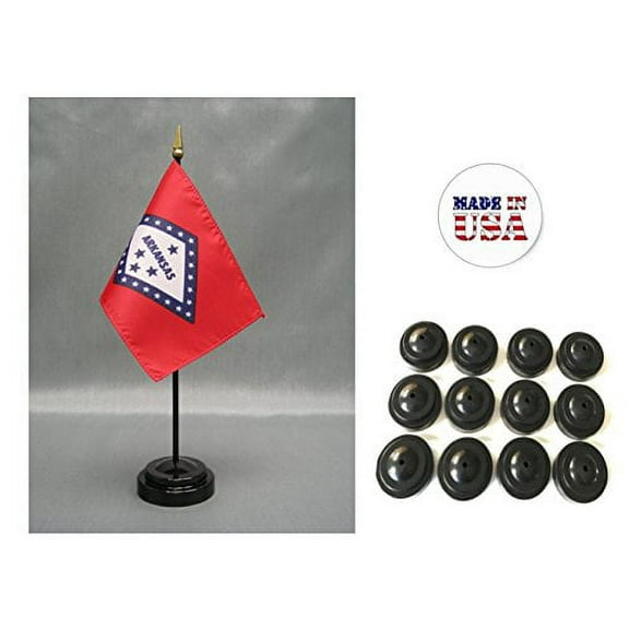 Box of 12 Arkansas 4"x6" Miniature Desk & Table Flags Includes 12 Flag Stands & 12 Arkansas State Small Mini Stick Flags