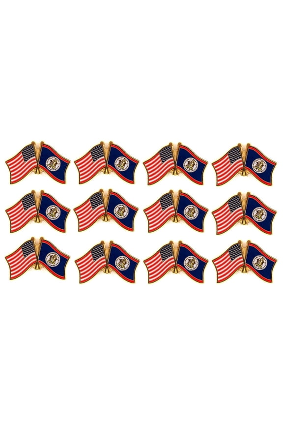 Box of 12 Belize & US Crossed Flag Lapel Pins, Belize & American Double Friendship Pin Badge