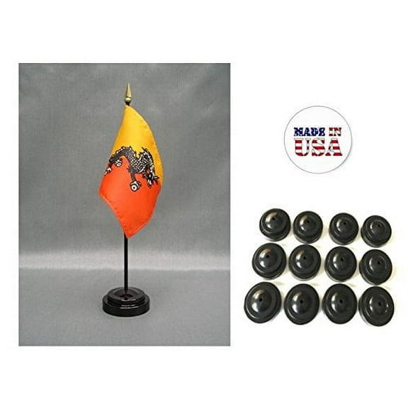 Box of 12 Bhutan 4"x6" Miniature Desk & Table Flags Includes 12 Flag Stands & 12 Bhutanese Small Mini Stick Flags