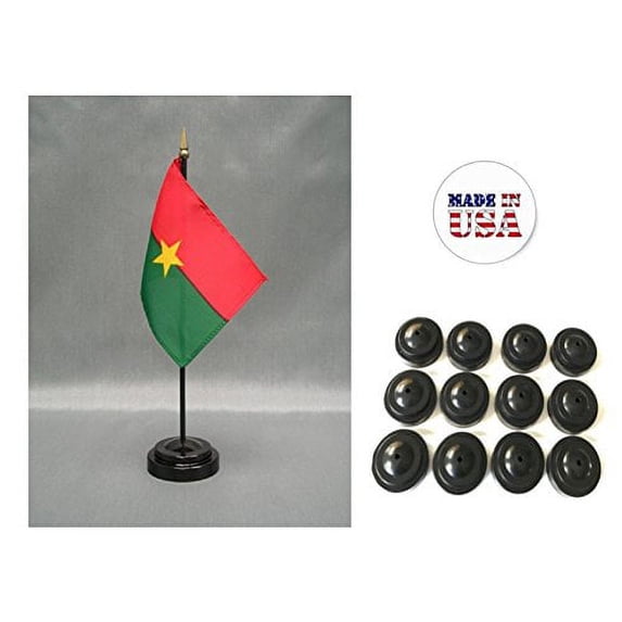 Box of 12 Burkina Faso 4"x6" Miniature Desk & Table Flags Includes 12 Flag Stands & 12 Burkinabe Small Mini Stick Flags