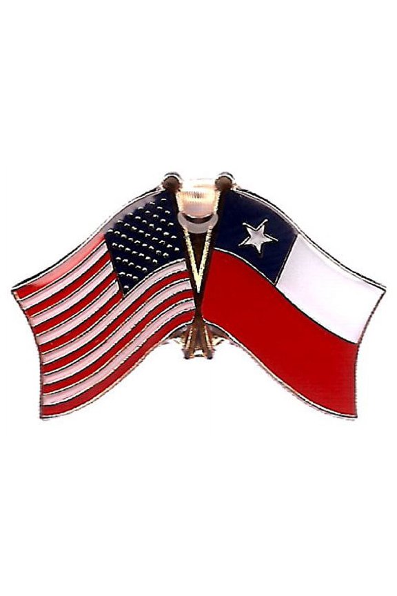 Box of 12 Chile & US Crossed Flag Lapel Pins, Chilean & American Double Friendship Pin Badge