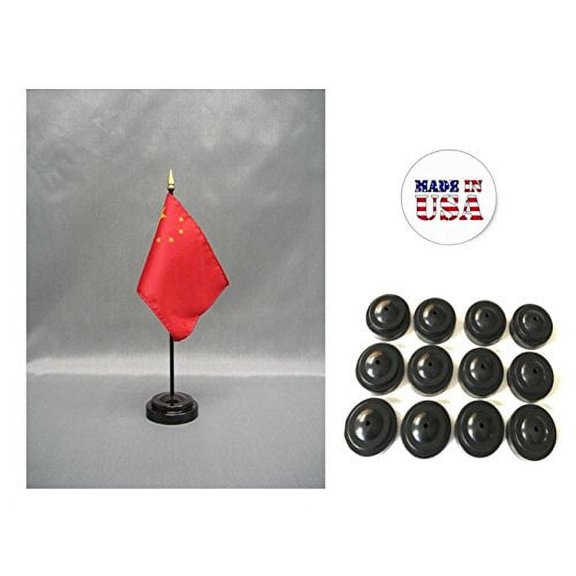 Box of 12 China 4"x6" Miniature Desk & Table Flags Includes 12 Flag Stands & 12 Chinese Small Mini Stick Flags