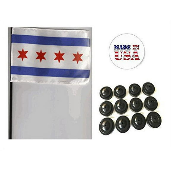 Box of 12 City of Chicago 4"x6" Miniature Desk & Table Flags Includes 12 Flag Stands & 12 Municipal Flag of Chicago Small Mini Stick Flags