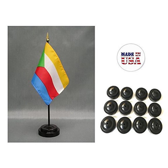 Box of 12 Comoros 4"x6" Miniature Desk & Table Flags Includes 12 Flag Stands & 12 Comoran Small Mini Stick Flags