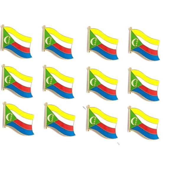 Box of 12 Comoros Single Flag Lapel Pins, Comoros Single Flag Pin Badges