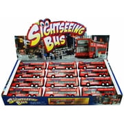Box of 12 Diecast Model Cars - Chicago Sightseeing Double Decker Bus Open Top, Red, 6 Inch Scale