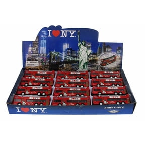 Box of 12 Diecast Model Cars - I Love New York 6 inchDouble Decker Sightseeing Bus Open Top, Red, 6 Inch Scale