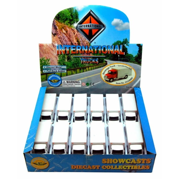 Box of 12 Diecast Model Cars - International Beverage Delivery Truck, White, 5.25 Inch Scale