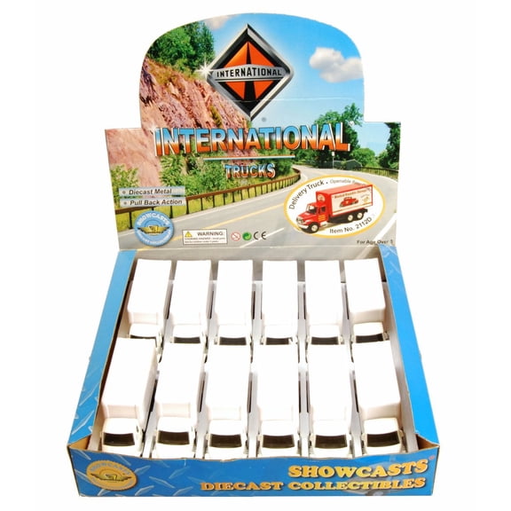 Box of 12 Diecast Model Cars - International Delivery Box Truck, White, 5.25 Inch Scale