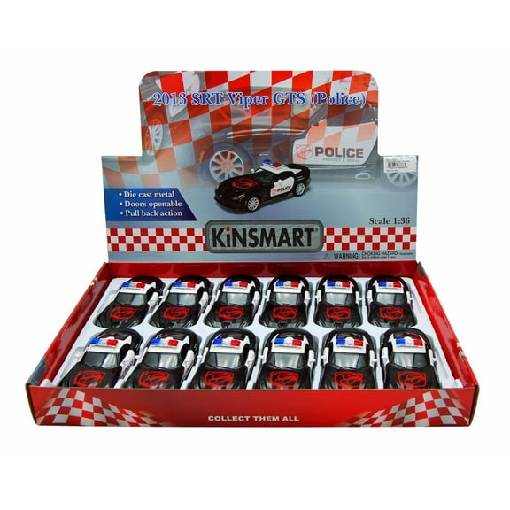 Box of 12 Diecast Model Toy Cars - 2013 Dodge SRT Viper GTS Police Car, 1/36 Scale