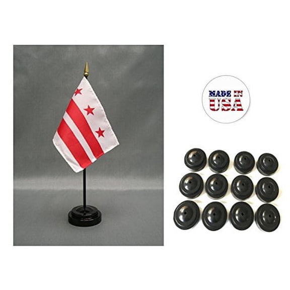 Box of 12 District of Columbia 4"x6" Miniature Desk & Table Flags Includes 12 Flag Stands & 12 Washington D.C. Small Mini Stick Flags