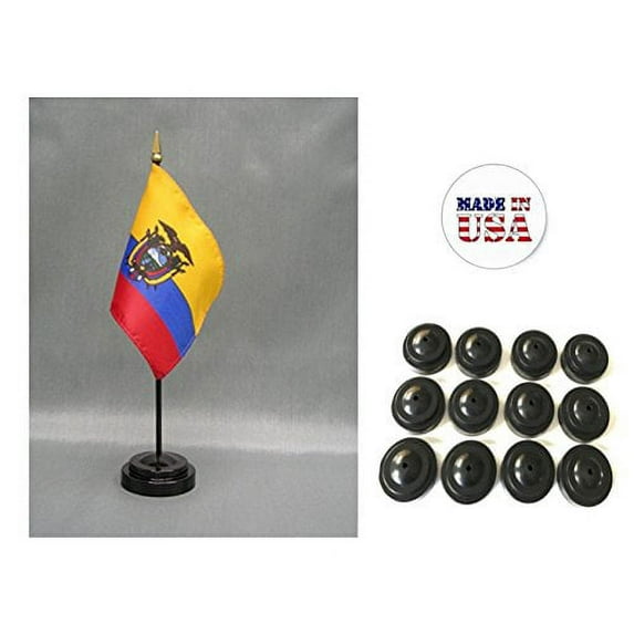 Box of 12 Ecuador 4"x6" Miniature Desk & Table Flags Includes 12 Flag Stands & 12 Ecuadorean Small Mini Stick Flags