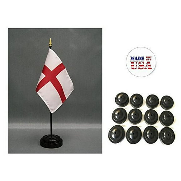 Box of 12 England Saint George Cross 4"x6" Miniature Desk & Table Flags Includes 12 Flag Stands & 12 English St George Small Mini Stick Flags