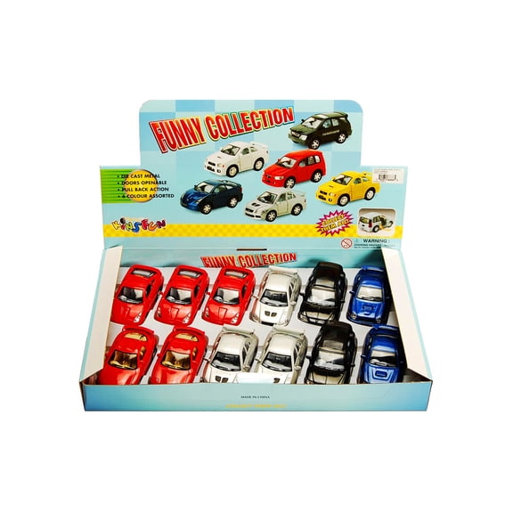 Box of 12 Funny Car Collection, Assortment - Kinsmart 4008/16D - 3.75" Scale Diecast Model Cars